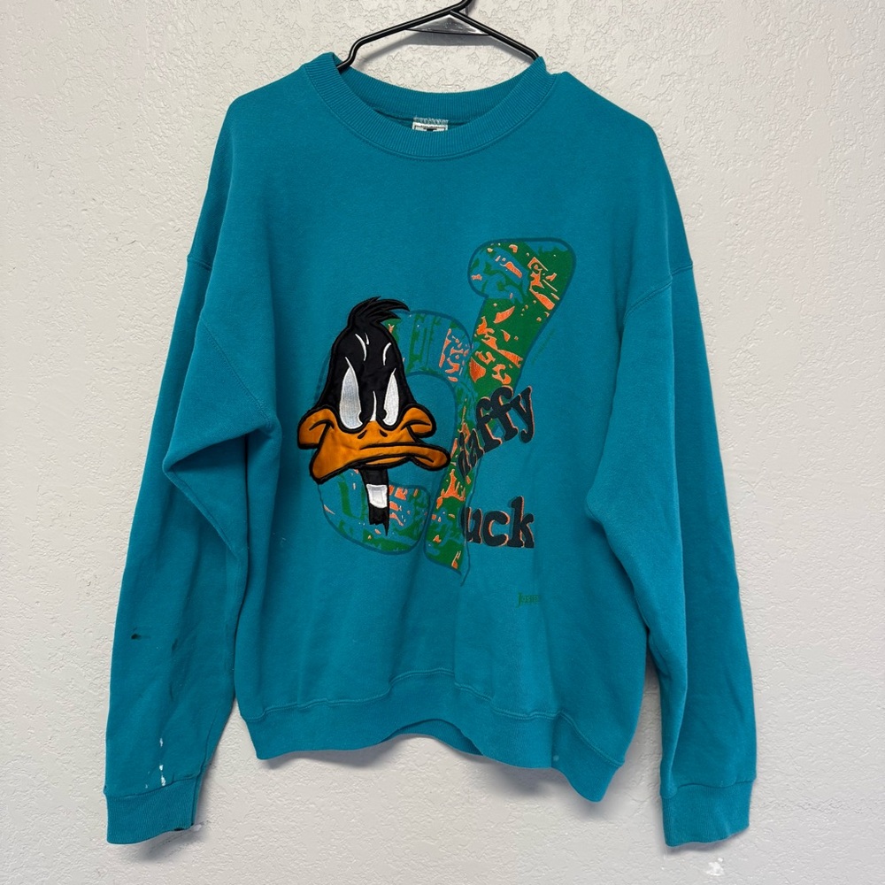 Vintage Teal Daffy Duck Graphic Sweatshirt